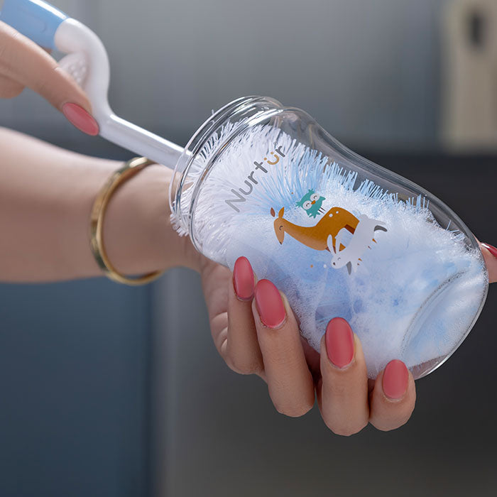 Nurtur Baby Bottle Brush, Plastic bristles for effective cleaning with Teat Brush included