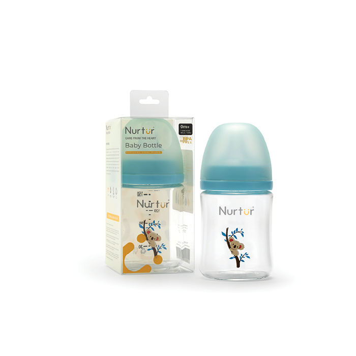 Nurtur Cozi - 160Ml Anticolic Glass Feeding Bottle - Blue