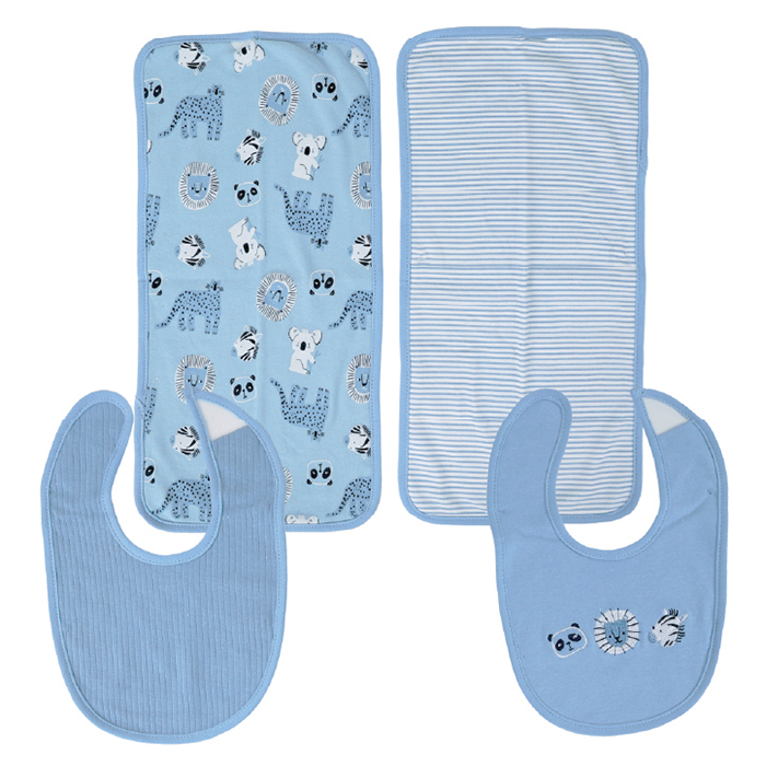 Nurtur Feeding Gift Set - 2 pack bibs & 2 burpcloths - Blue Multi/Boy