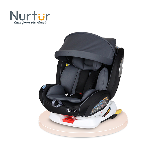 Nurtur Ultra Baby/Kids 4-in-1 Car Seat - 360° Rotation - ISOFIX – 9-Level Adjustable Headrest and Canopy - 0 months to 12 years (Group 0+/1/2/3), Upto 36kg - Black Multi