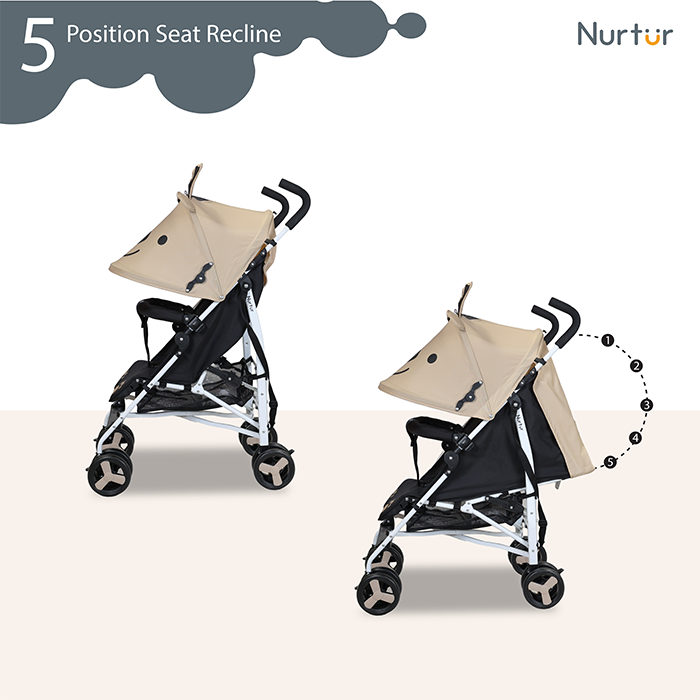 Nurtur Luca Character Baby/Kids Lightweight Stroller 0 36 Months, Storage Basket, Detachable Bumper, 5 Point Safety Harness, Compact Design with shoulder strap - Sand