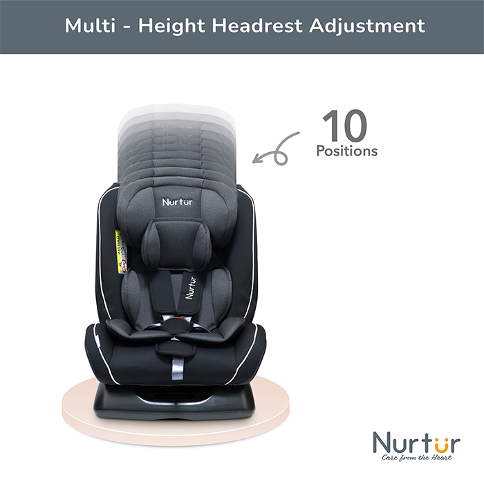 Nurtur Otto Baby/Kids 4-in-1 Car Seat - 4 Position Recline 5-Point Safety Harness – 10 Level Adjustable Headrest, 0 months to 12 years (Group 0+/1/2/3), Upto 36kg - Black Multi