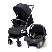 Nurtur Plus Travel System - Stroller with Baby Carrier, 0 36 months, Storage Basket, Detachable Bumper, 5 Point Safety Harness, Compact Foldable Design, Black