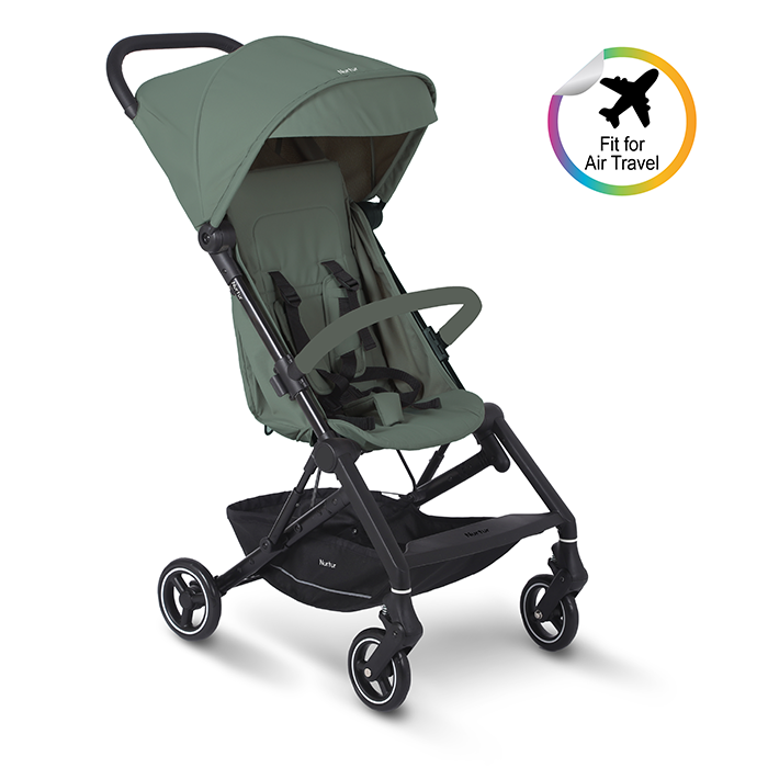 Nurtur Pixel Baby/Kids Travel Cabin Stroller, Aluminium Alloy, leatherette details, 0 36 months, Storage Basket, Detachable Bumper, 5 Point Safety Harness, Compact Foldable Design, Sand