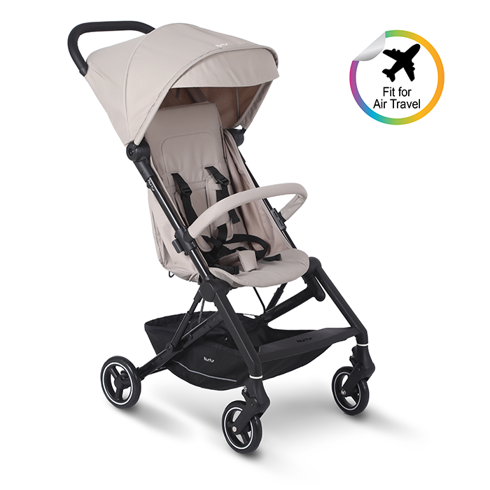 Nurtur Pixel Baby/Kids Travel Cabin Stroller, Aluminium Alloy, leatherette details, 0 36 months, Storage Basket, Detachable Bumper, 5 Point Safety Harness, Compact Foldable Design, Grey