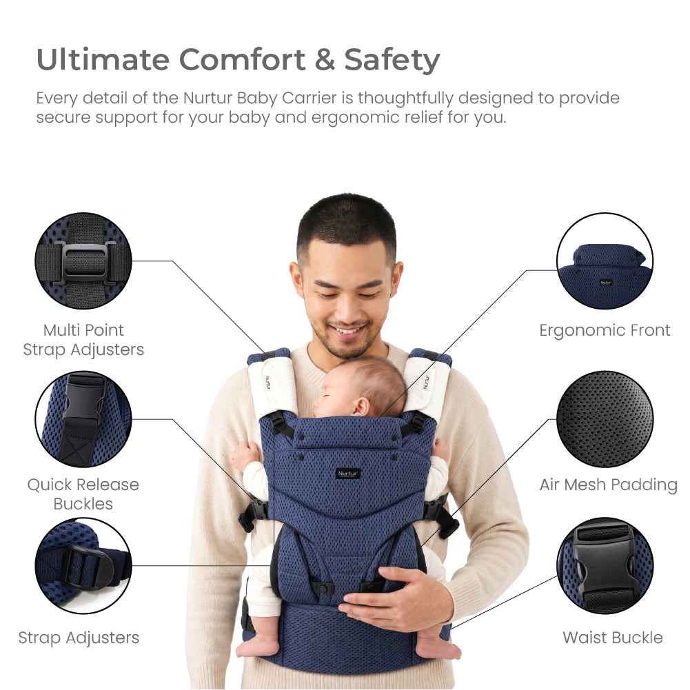 حمالة الأطفال الرضع Nurtur Willow Deluxe Mesh – قماش فاخر، مريحة ذات وجهين، أحزمة مبطنة قابلة للتعديل - أنثراسايت