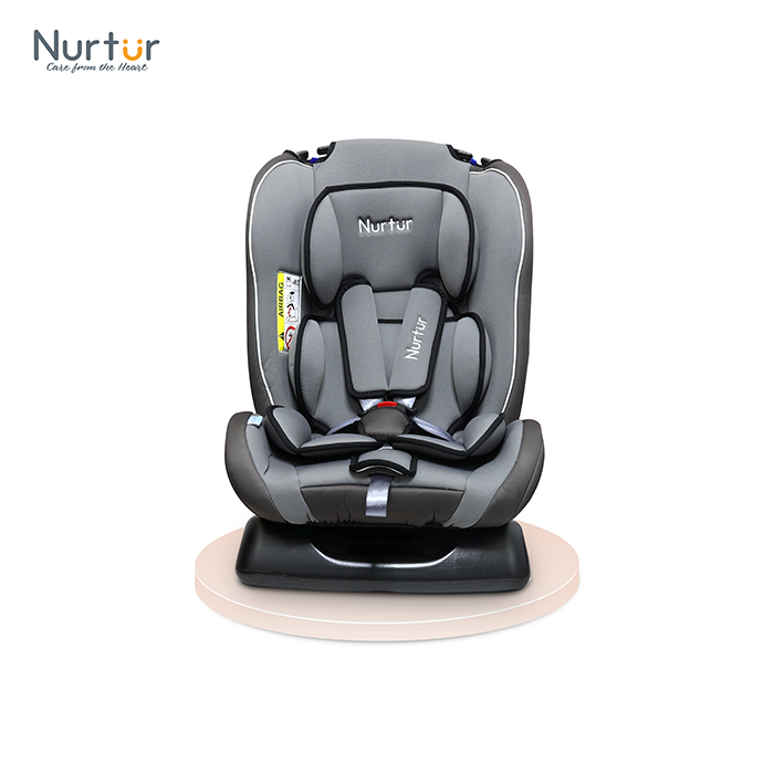 Nurtur Bruno Baby/Kids 3-in-1 Car Seat, Slim & Comfy Design - 4 Positions Recline 5-Point Safety Harness - 143° Angle 0 months to 7 years (Group 0+/1/2), Upto 25kg - Grey Multi