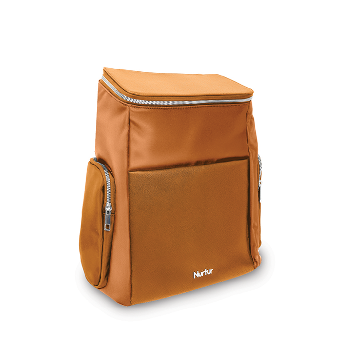 Nurtur Aura Maternity Diaper Bag PU Leather and Nylon Fashion Bagpack Bag Multifunction Travel Bag with insulator bottle warming pocket and changing pad - Nude