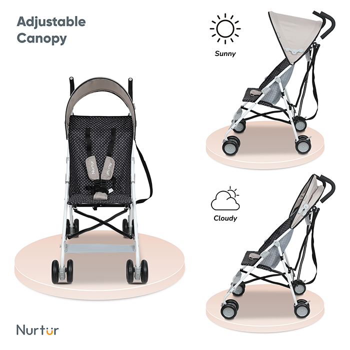 Nurtur Rex Lightweight Stroller – Compact Fold, Sun Canopy, Shoulder Strap, Airflow Design, Portable Buggy for Toddlers 6-36 Months, Easy Fold, - Sand / Black