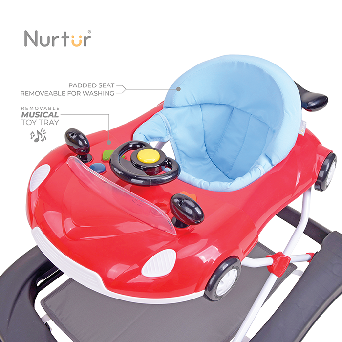 Nurtur 4 In 1 Baby Multi Walker-rocking Function- Music - 5 Height Adjustment- feeding table, car mould, easy fold - Multi