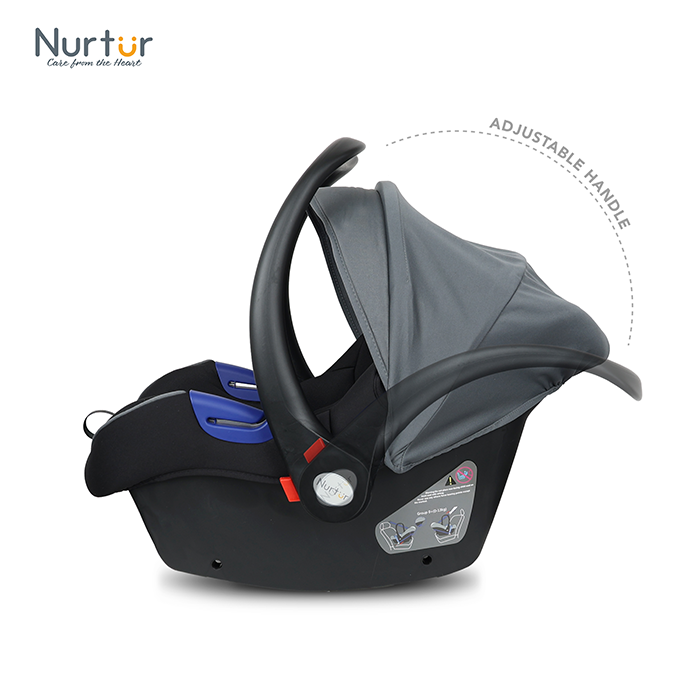 Nurtur Nemo Baby Carrier - Adjustable Canopy and Handle - Extra Protection – 3 -Point Safety Harness - Suitable from 0 months to 12 months, Upto 13kg, Grey Multi