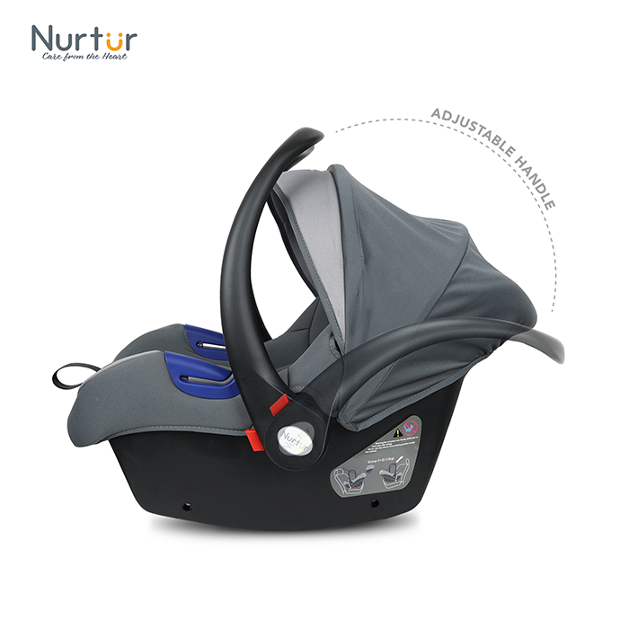 Nurtur Nemo Baby Carrier - Adjustable Canopy and Handle - Extra Protection – 3 -Point Safety Harness - Suitable from 0 months to 12 months, Upto 13kg, Grey Multi