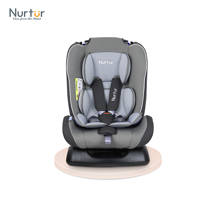 Nurtur Bruno Baby/Kids 3-in-1 Car Seat, Slim & Comfy Design - 4 Positions Recline 5-Point Safety Harness - 143° Angle 0 months to 7 years (Group 0+/1/2), Upto 25kg - Grey Multi