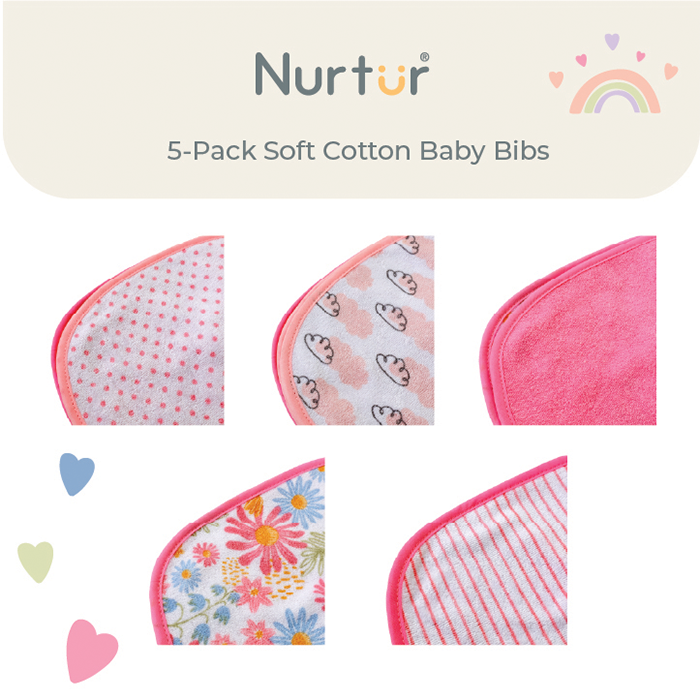 Nurtur Cotton bibs - Printed Character 5 Pack / Girl