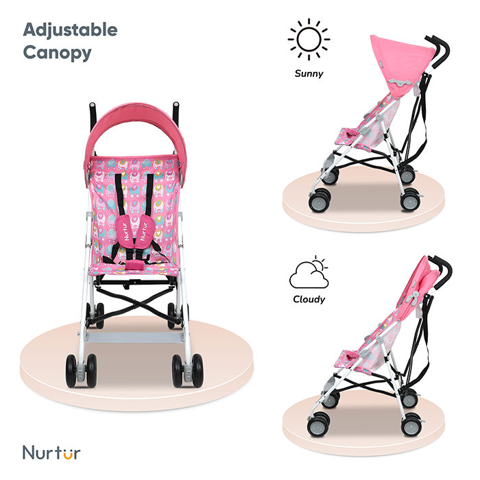 Nurtur Rex Lightweight Stroller – Compact Fold, Sun Canopy, Shoulder Strap, Airflow Design, Portable Buggy for Toddlers 6-36 Months, Easy Fold, - Pink