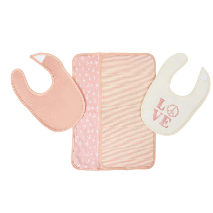 Nurtur Feeding Gift Set - 2 pack bibs & 2 burpcloths - Pink Multi/Girl