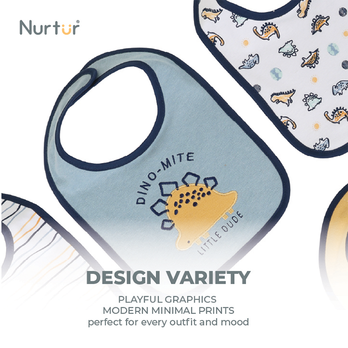 Nurtur 5 pack milk feeding bibs - Terry Cotton - Blue Multi/Boy
