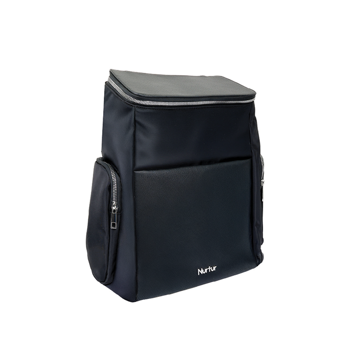 Nurtur Aura Maternity Diaper Bag PU Leather and Nylon Fashion Bagpack Bag Multifunction Travel Bag with insulator bottle warming pocket and changing pad - Black