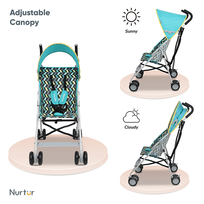 Nurtur Rex Lightweight Stroller – Compact Fold, Sun Canopy, Shoulder Strap, Airflow Design, Portable Buggy for Toddlers 6-36 Months, Easy Fold, - Green / Teal