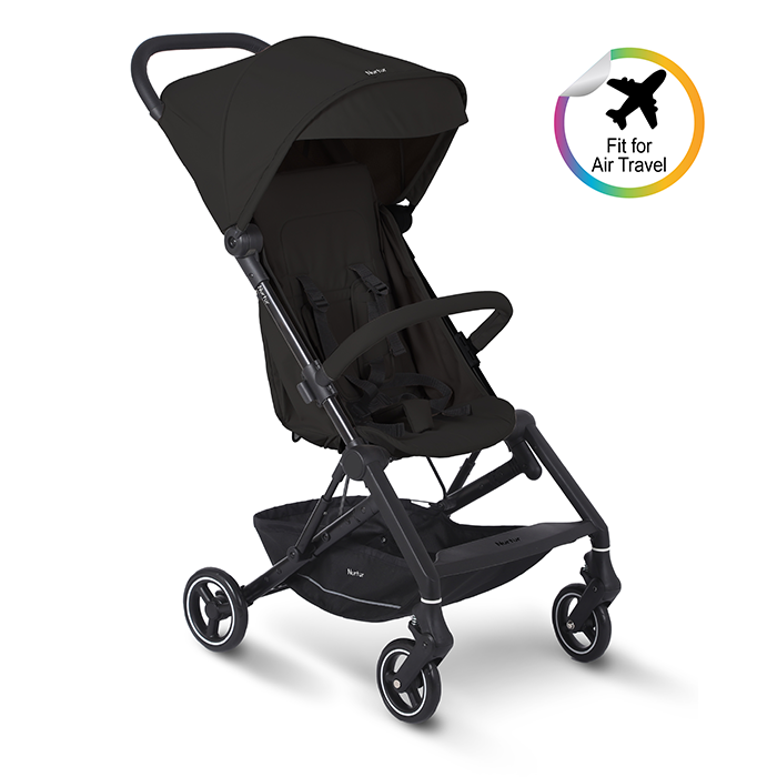 Nurtur Pixel Baby/Kids Travel Cabin Stroller, Aluminium Alloy, leatherette details, 0 36 months, Storage Basket, Detachable Bumper, 5 Point Safety Harness, Compact Foldable Design, Black