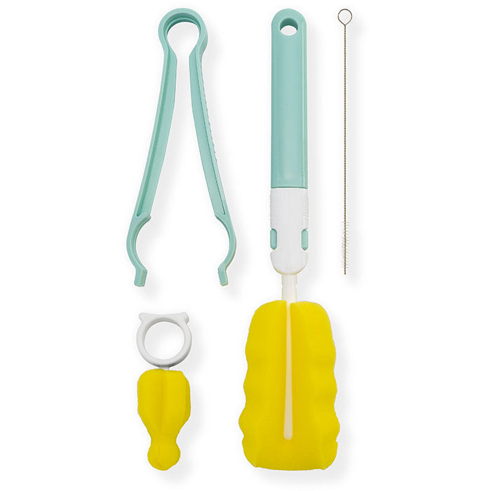 Nurtur 4 in 1 Baby Bottle Brush, Sponge Absorbant brush for effective cleaning with Teat Brush and Sterile Tongs Oncluded