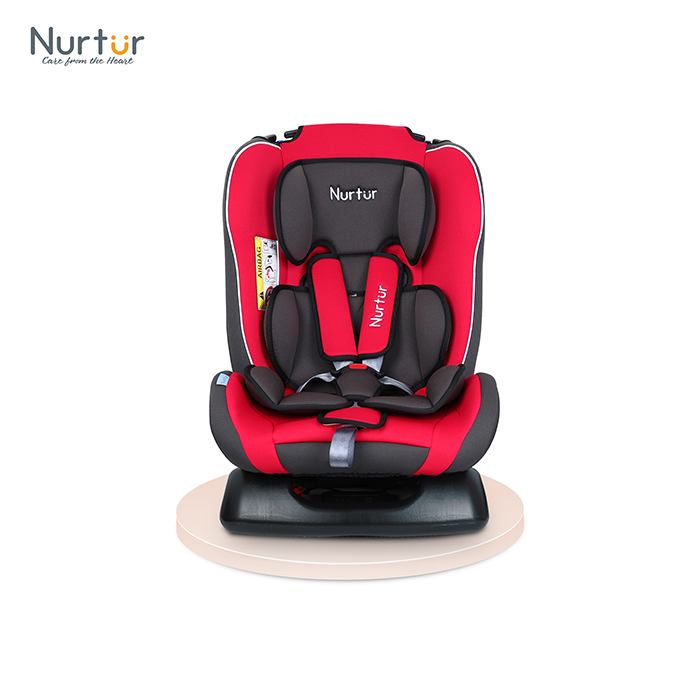 Nurtur Bruno Baby/Kids 3-in-1 Car Seat, Slim & Comfy Design - 4 Positions Recline 5-Point Safety Harness - 143° Angle 0 months to 7 years (Group 0+/1/2), Upto 25kg - Red Multi