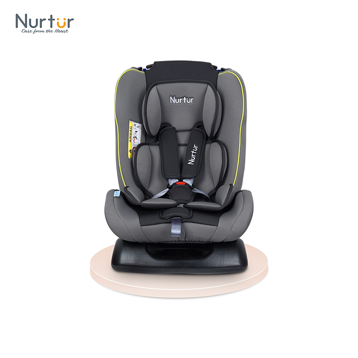 Nurtur Bruno Baby/Kids 3-in-1 Car Seat, Slim & Comfy Design - 4 Positions Recline 5-Point Safety Harness - 143° Angle 0 months to 7 years (Group 0+/1/2), Upto 25kg - Grey Multi