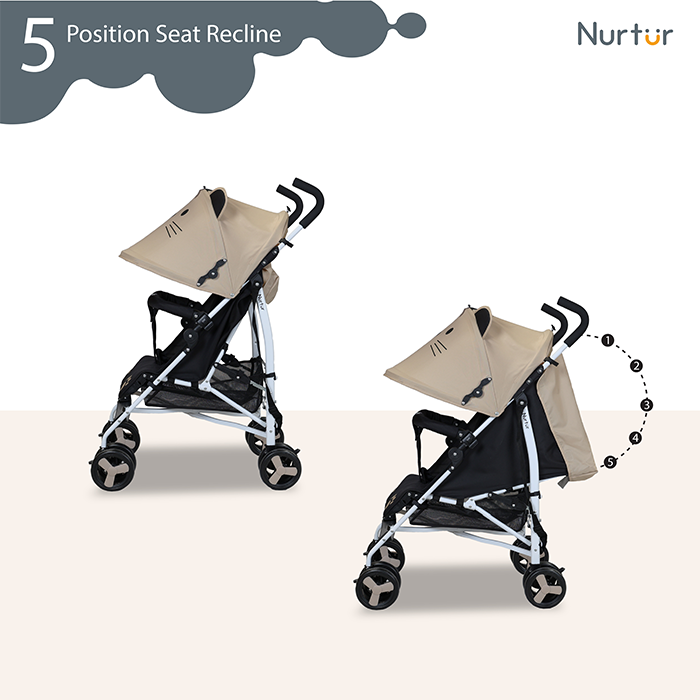 Nurtur Luca Character Baby/Kids Lightweight Stroller 0 36 Months, Storage Basket, Detachable Bumper, 5 Point Safety Harness, Compact Design with shoulder strap - Brown