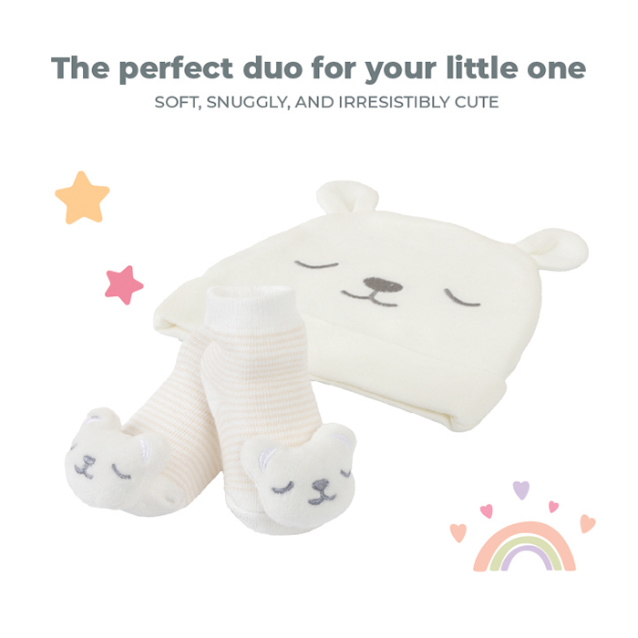 Nurtur Gift Pack Hat + Socks (Mesh Gift bag) - Beige/Boy