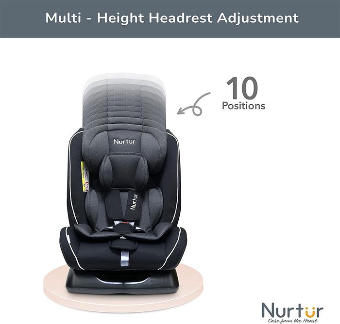 Nurtur Otto Baby/Kids 4-in-1 Car Seat - 4 Position Recline 5-Point Safety Harness – 10 Level Adjustable Headrest, 0 months to 12 years (Group 0+/1/2/3), Upto 36kg - Black Multi