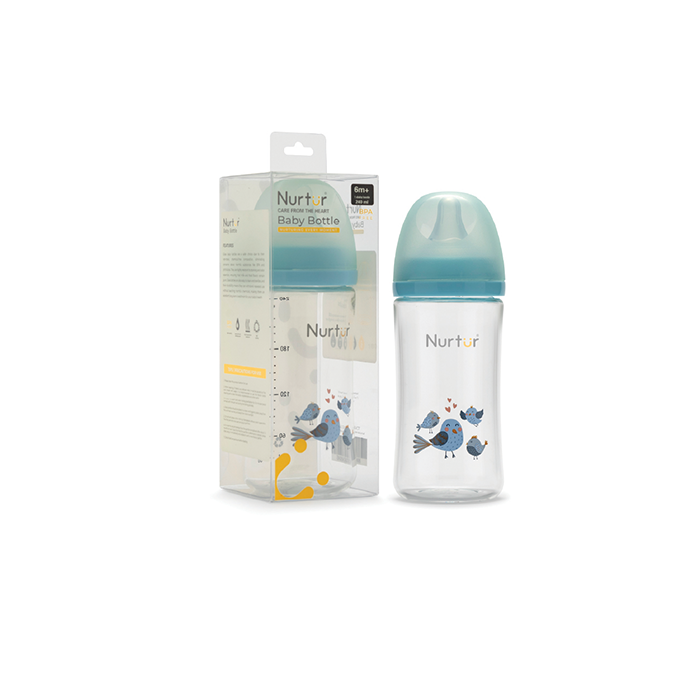 Nurtur Cozi - 240Ml Anticolic Glass Feeding Bottle - Blue
