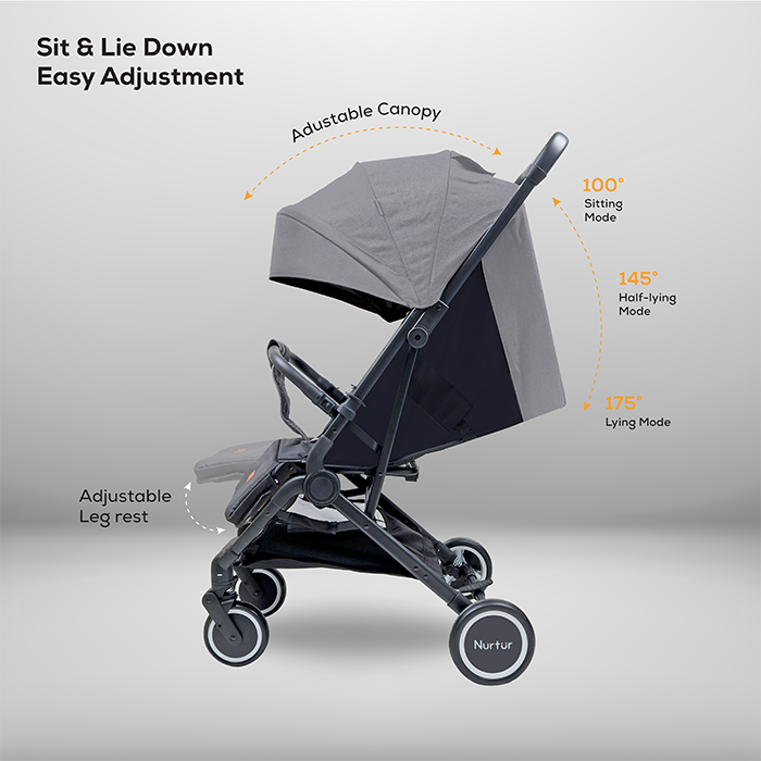 Nurtur Plus Travel System - Stroller with Baby Carrier, 0 36 months, Storage Basket, Detachable Bumper, 5 Point Safety Harness, Compact Foldable Design, Grey