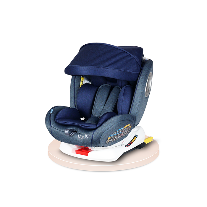 Nurtur Ultra Baby/Kids 4-in-1 Car Seat - 360° Rotation - ISOFIX – 9-Level Adjustable Headrest and Canopy - 0 months to 12 years (Group 0+/1/2/3), Upto 36kg - Navy