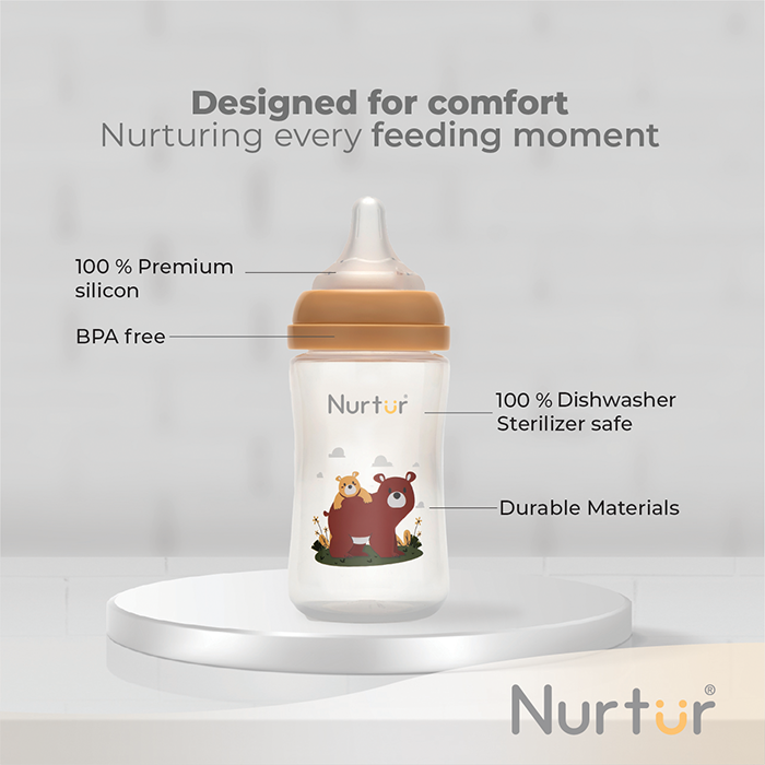 Nurtur Cozi - 240Ml Anticolic Feeding Bottle - PP - Brown Multi