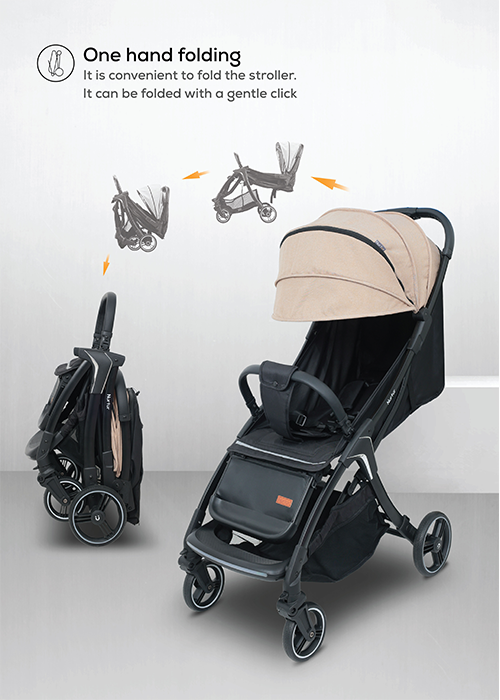 Nurtur Aspen Baby Stroller 0 to 36 months, Storage Basket, Leatherette details, One -hand fold design, 5 Point Safety Harness, EVA wheels - Black/Grey