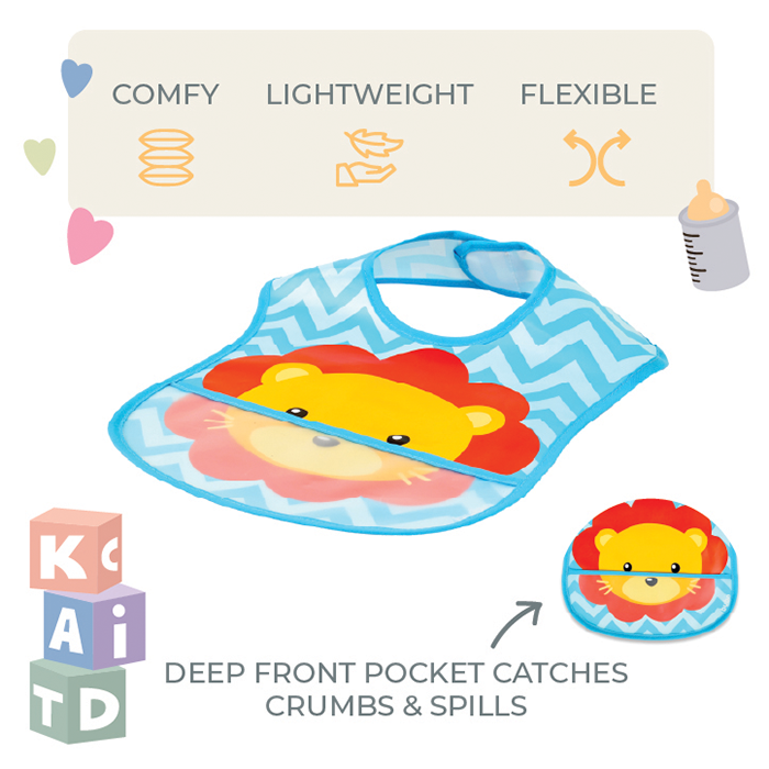 Nurtur PP Bib with Pocket - Character Print - Lion/Boy - Pack of 1