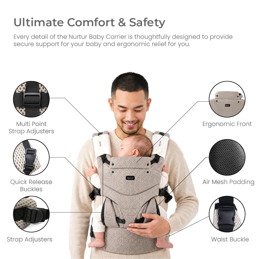 حمالة الأطفال الرضع Nurtur Willow Deluxe الشبكية – نسيج فاخر، راحة مزدوجة الاتجاهات، أحزمة مبطنة قابلة للتعديل - رملي