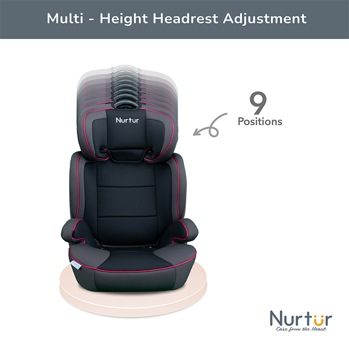 Nurtur Jupiter Baby/Kids 3-in-1 Car Seat + Booster Seat - Adjustable Backrest - Extra Protection - 5-Point Safety Harness - 9 months to 12 years (Group 1/2/3), Upto 36kg - Black