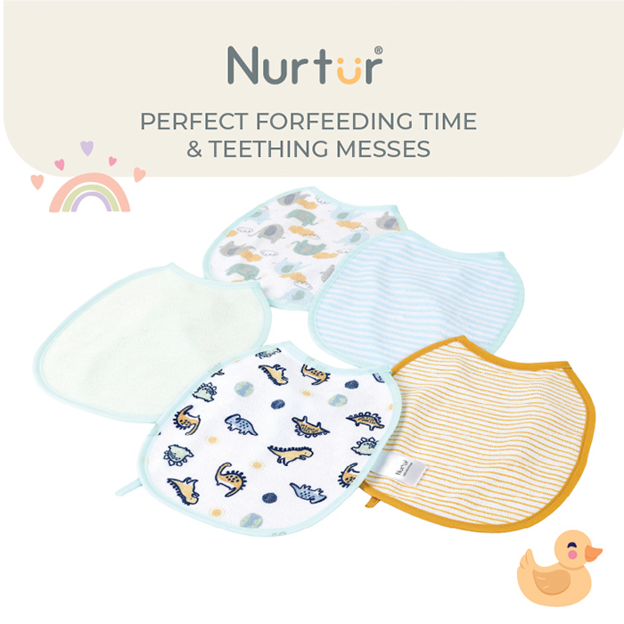 Nurtur Cotton bibs - Printed Character 5 Pack - Blue