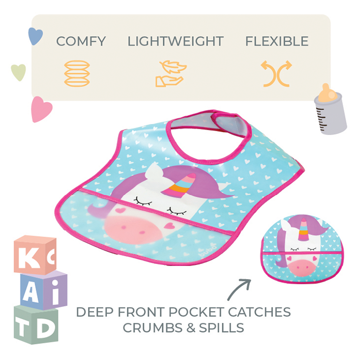 Nurtur PP Bib with Pocket - Character Print - Unicorn/Boy - Pack of 1