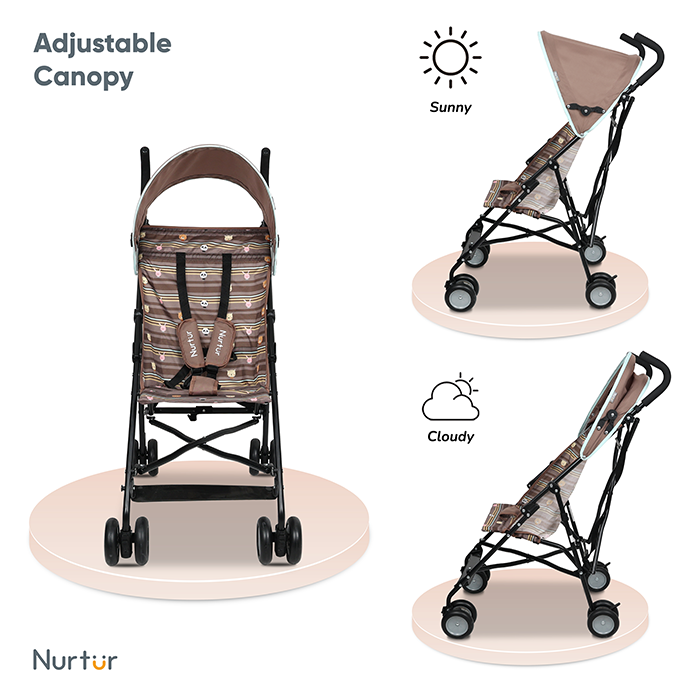 Nurtur Rex Lightweight Stroller – Compact Fold, Sun Canopy, Shoulder Strap, Airflow Design, Portable Buggy for Toddlers 6-36 Months, Easy Fold, - Brown
