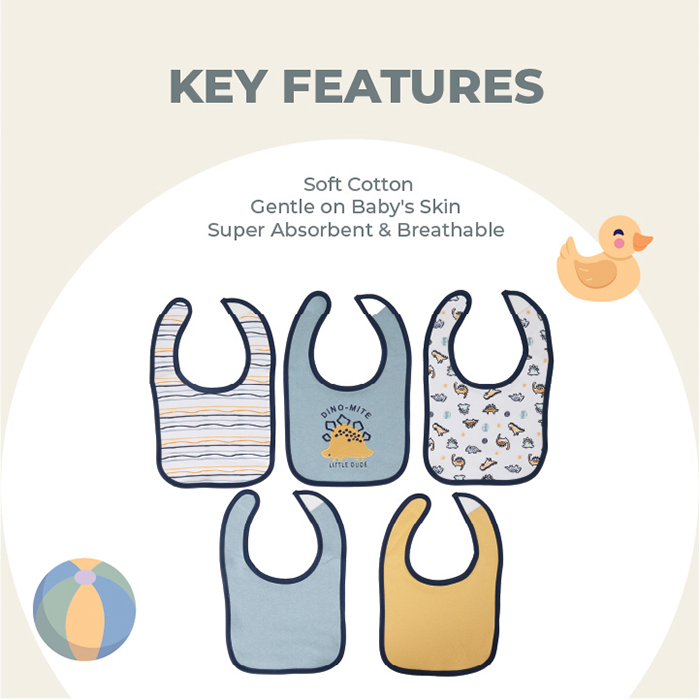 Nurtur 5 pack milk feeding bibs - Terry Cotton - Blue Multi/Boy