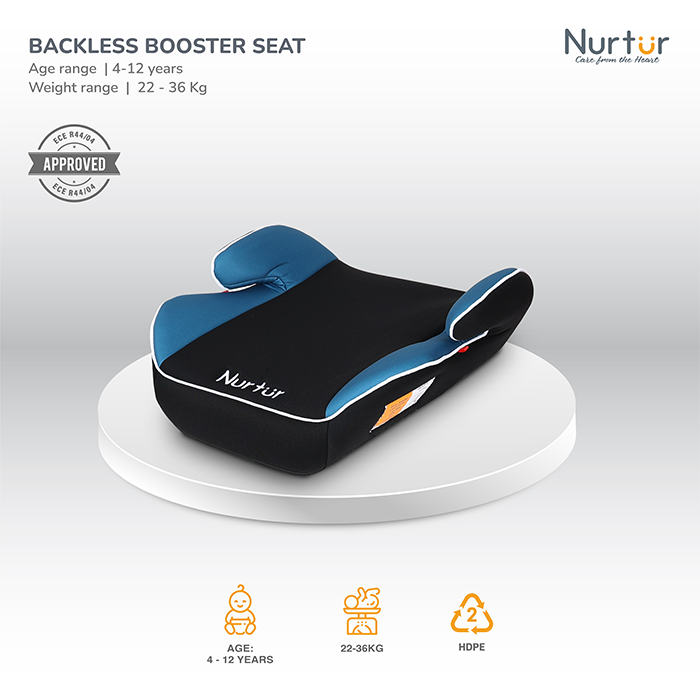 Nurtur Nova Kids Booster Seat - Arm Rest - Easy to Install - Universally Fit – Wide Cushioned Base - Suitable from 4 years to 12 years (Group 2/3) - Blue