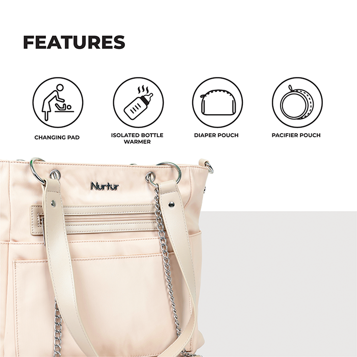 Nurtur Maternity Diaper Bag Fashion Bagpack Bag Multifunction Travel Bag with insulator bottle insulator pocket, Organizer, Pacifier pouch, Long Handle -Nude