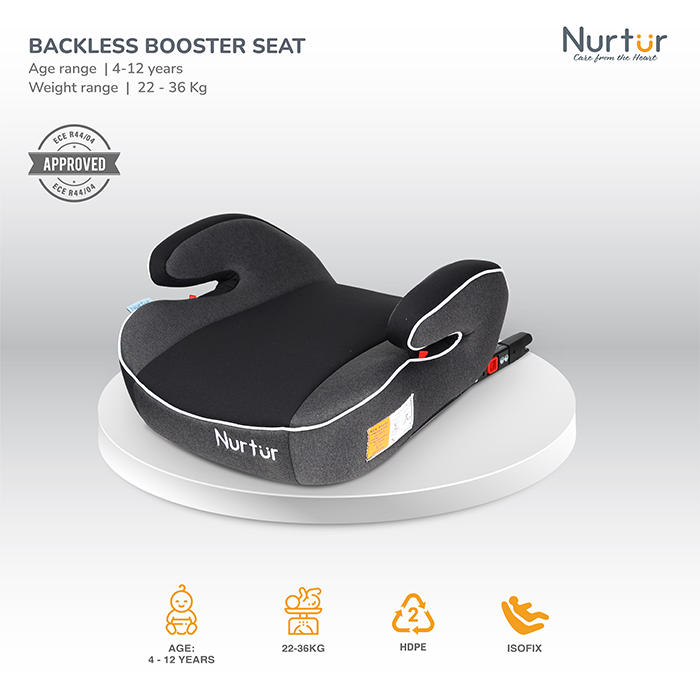 Nurtur Enzo Kids Booster Car Seat - Arm Rest Seat, Blow up Narrow Backless Booster Car Seat for Travel, Suitable from 4 years to 12 years (Group 2/3) - Blue