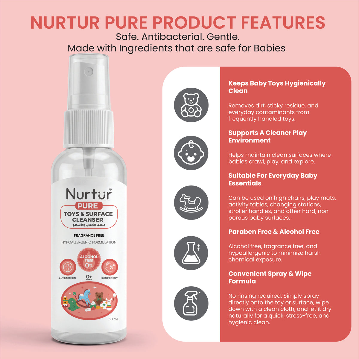 Baby Toy & Surface Cleaner 50ml | Alcohol Free & Paraben-Free