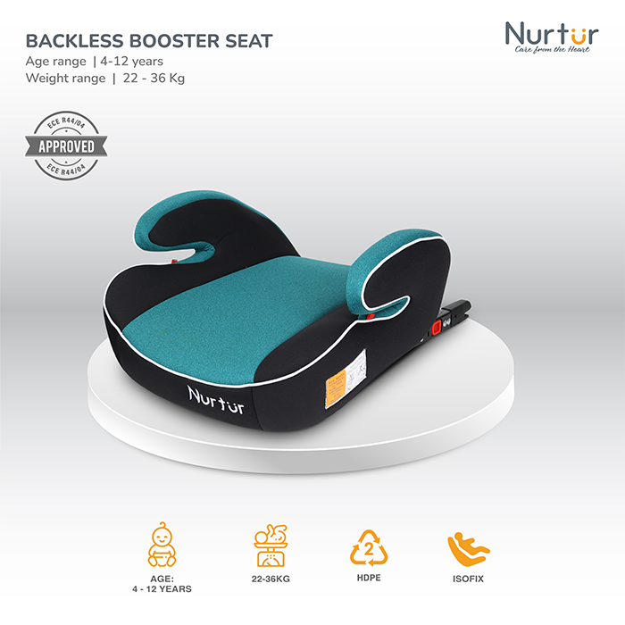 Nurtur Enzo Kids Booster Car Seat - Arm Rest Seat, Blow up Narrow Backless Booster Car Seat for Travel, Suitable from 4 years to 12 years (Group 2/3) - Black
