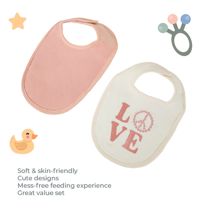 Nurtur Feeding Gift Set - 2 pack bibs & 2 burpcloths - Pink Multi/Girl