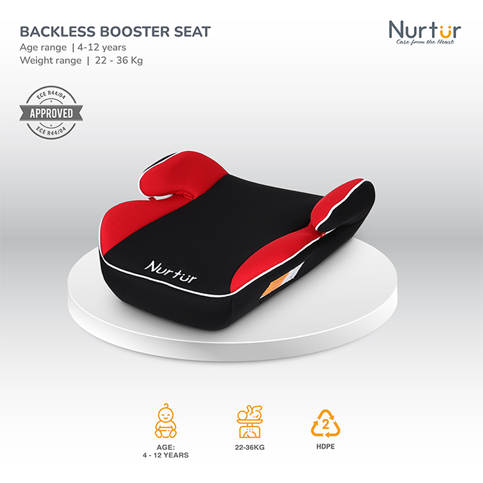 Nurtur Nova Kids Booster Seat - Arm Rest - Easy to Install - Universally Fit – Wide Cushioned Base - Suitable from 4 years to 12 years (Group 2/3) - Red