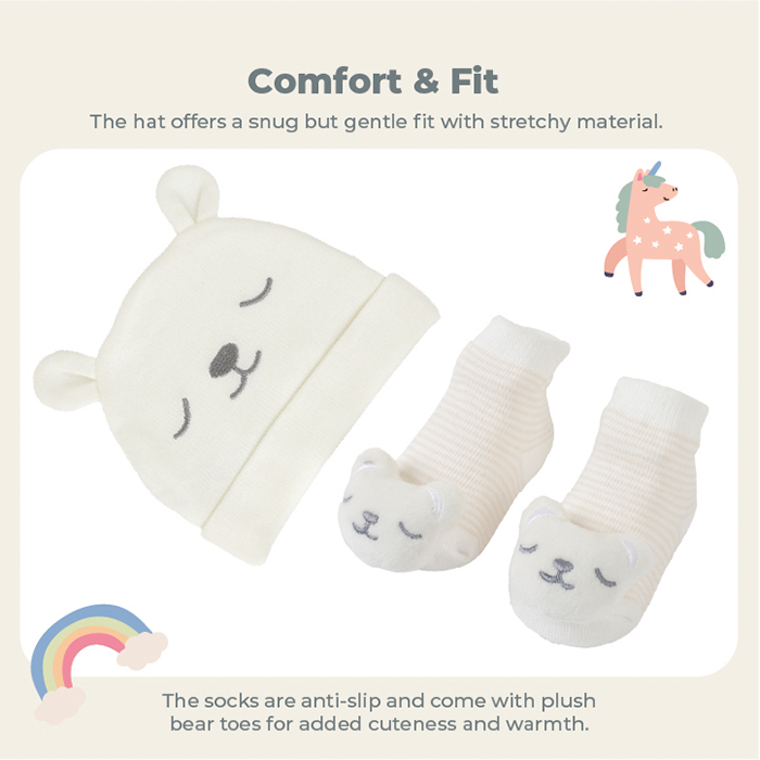 Nurtur Gift Pack Hat + Socks (Mesh Gift bag) - Beige/Boy